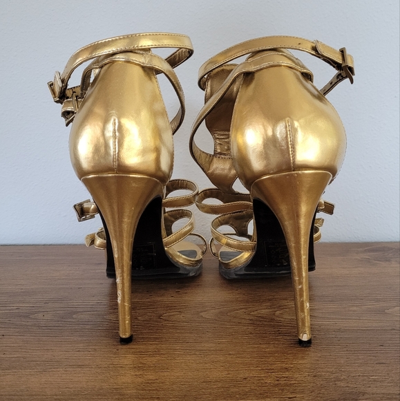 Beau & Ashe Kafka Stiletto Sz 10 Gold Gladiator Cage 4.5" Heel Chunky Tread - Picture 6 of 14